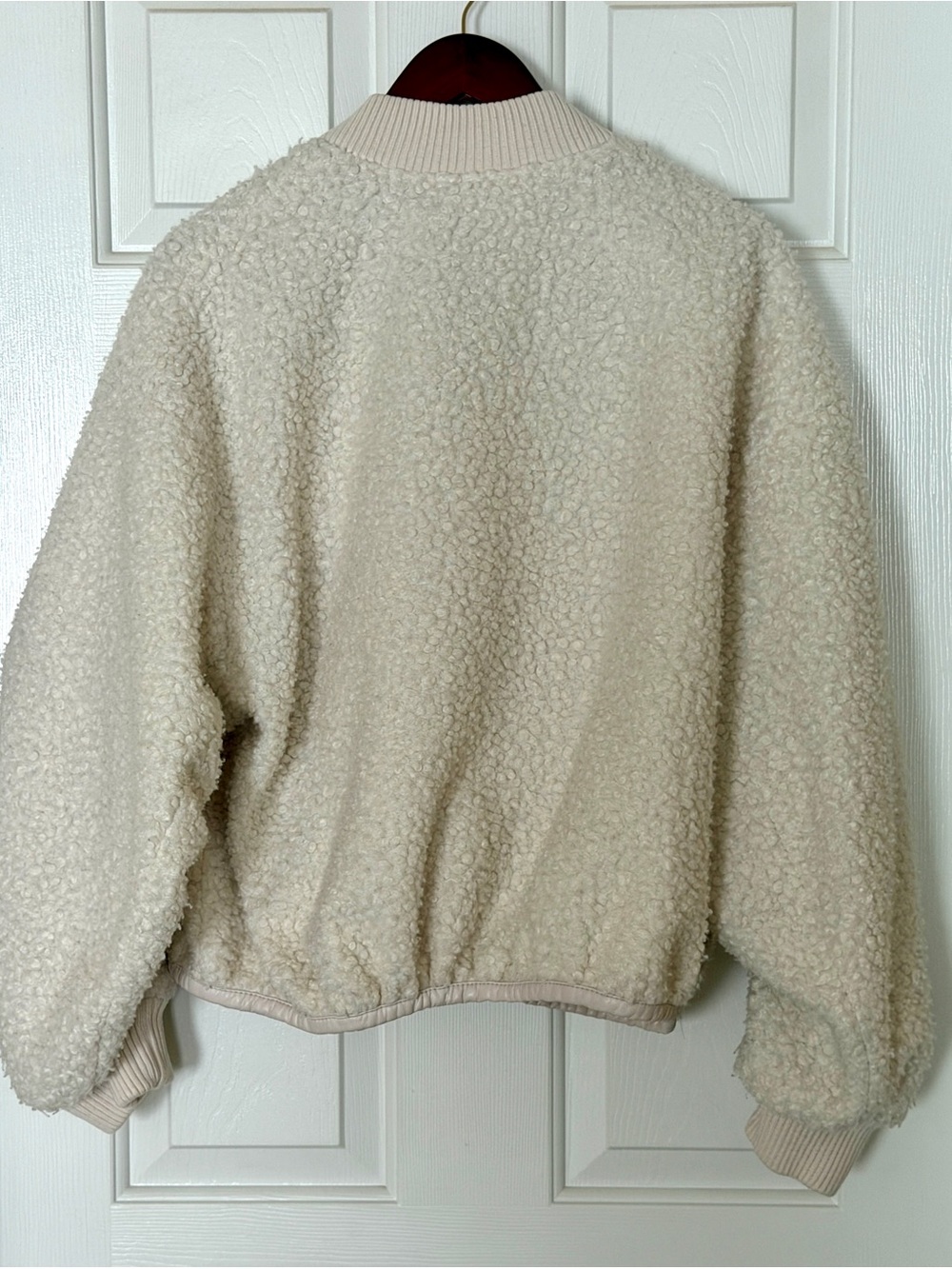 Anthropologie Womens Large Sherpa Jacket Cream Teddy Fleece Cropped Zip Coat - Picture 5 of 14